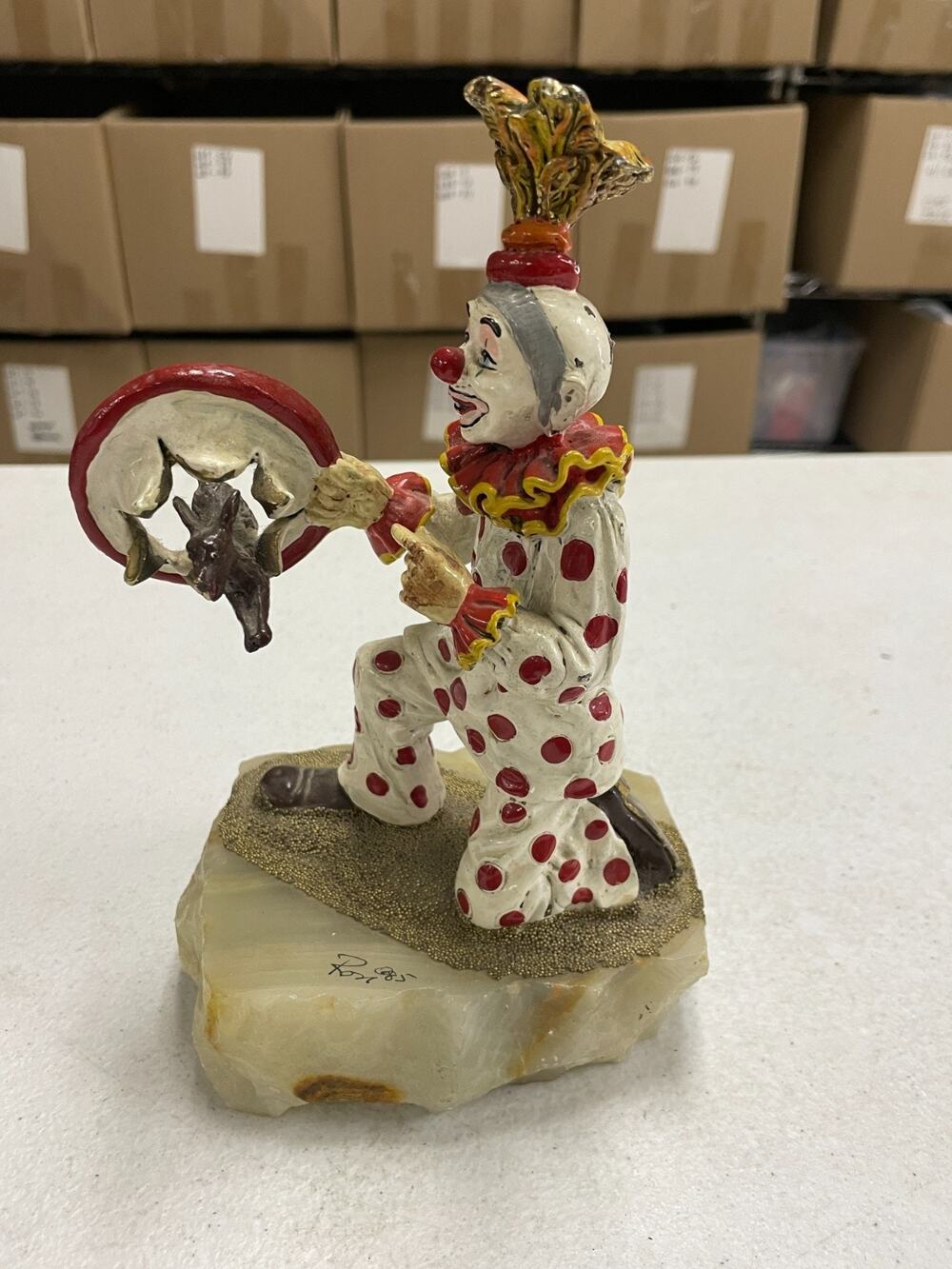 Ron Lee Clown With Jumping Through Hoop Black Poodle Dog On Onyx Base Figure